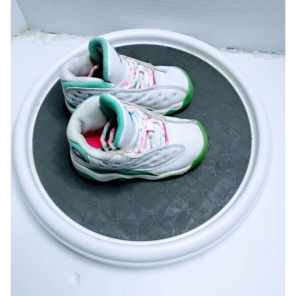 Nike Jordan 13 Retro Toddler Shoes 6C White/Green/Pink Basketball Sneakers - Picture 3 of 7